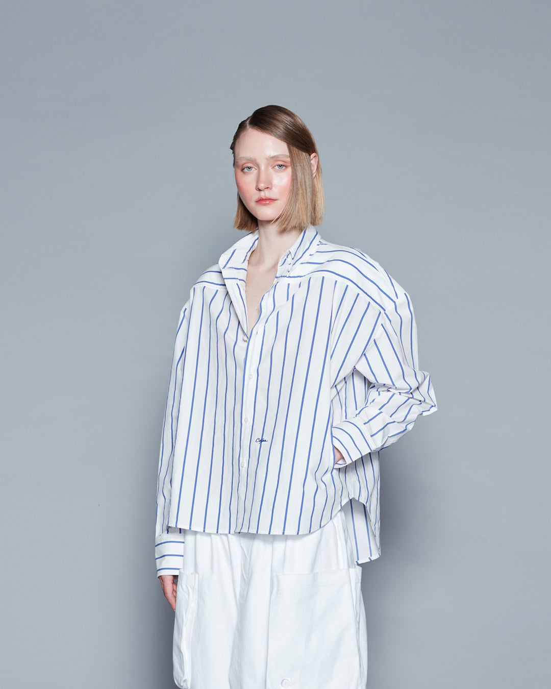 STRIPE SHOULDER PAD SHIRT