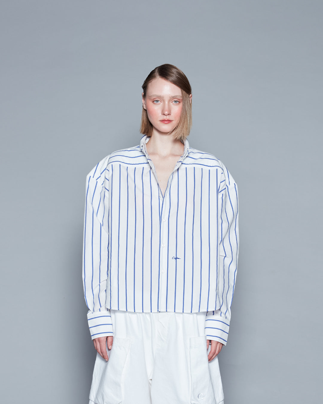 STRIPE SHOULDER PAD SHIRT