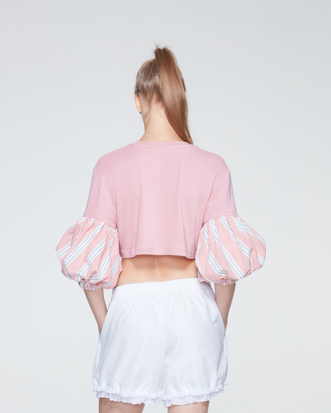 PUFFED SLEEVES CROPPED TOP (PINK)