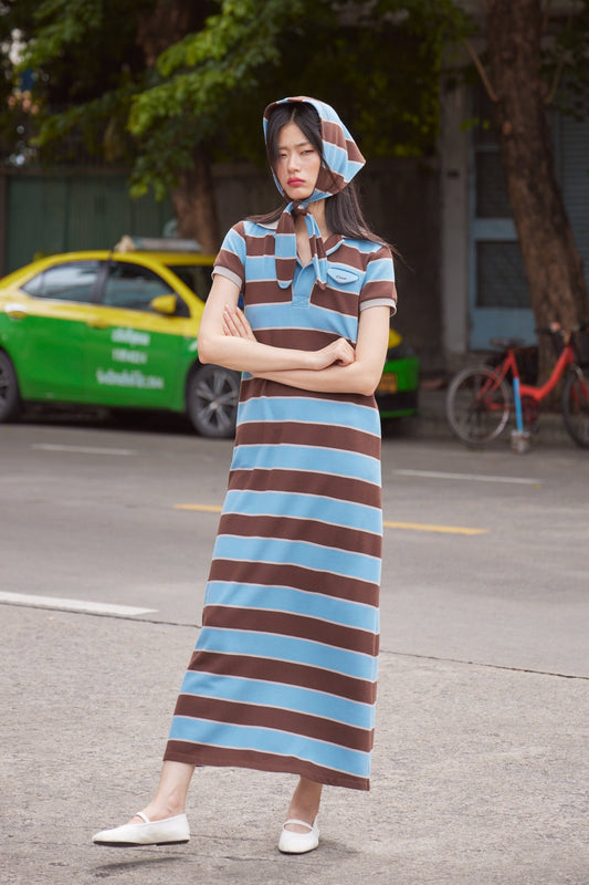 POLO DRESS (BLUE/BROWN)