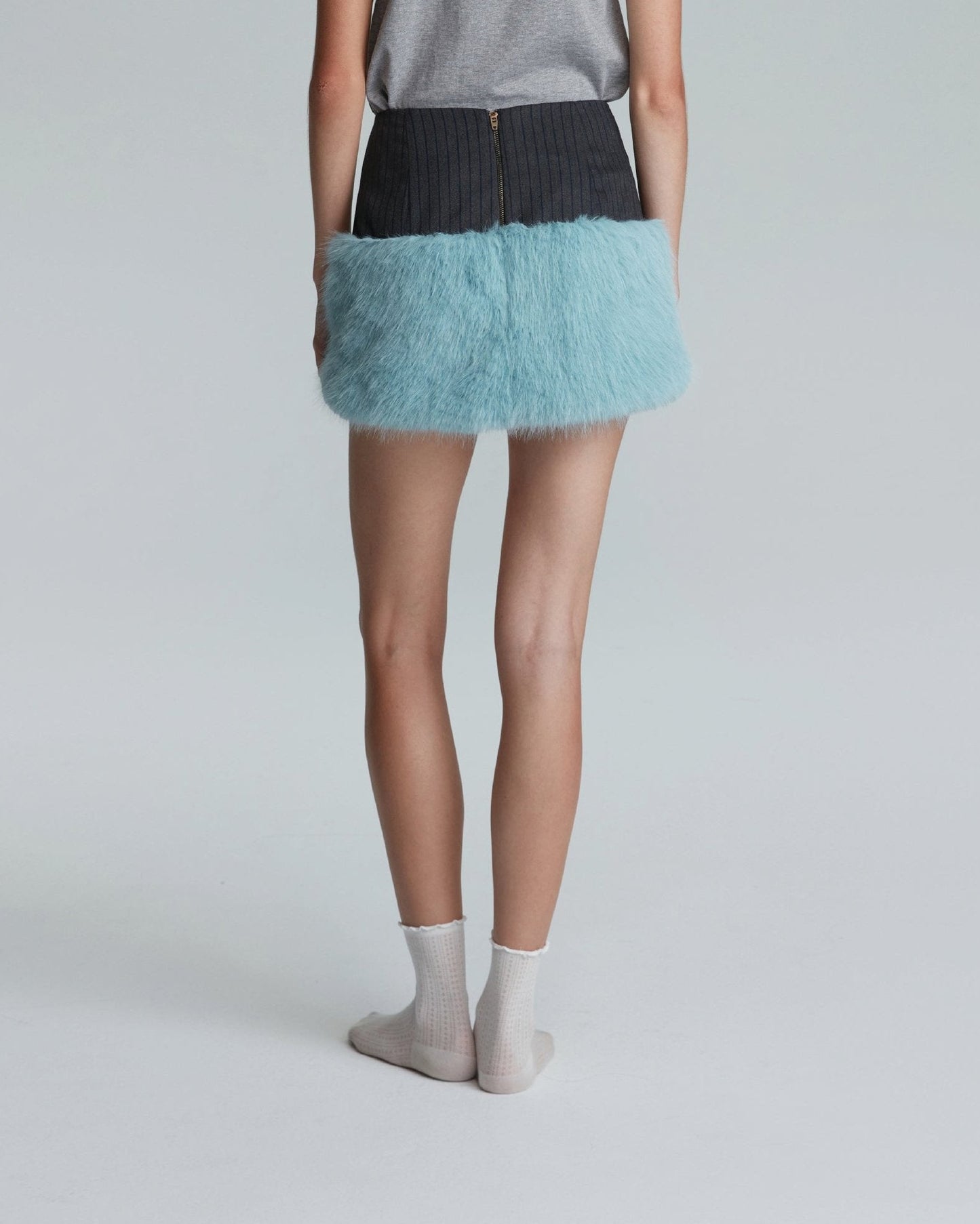 FAUX FUR MINI SKIRT (BLUE)