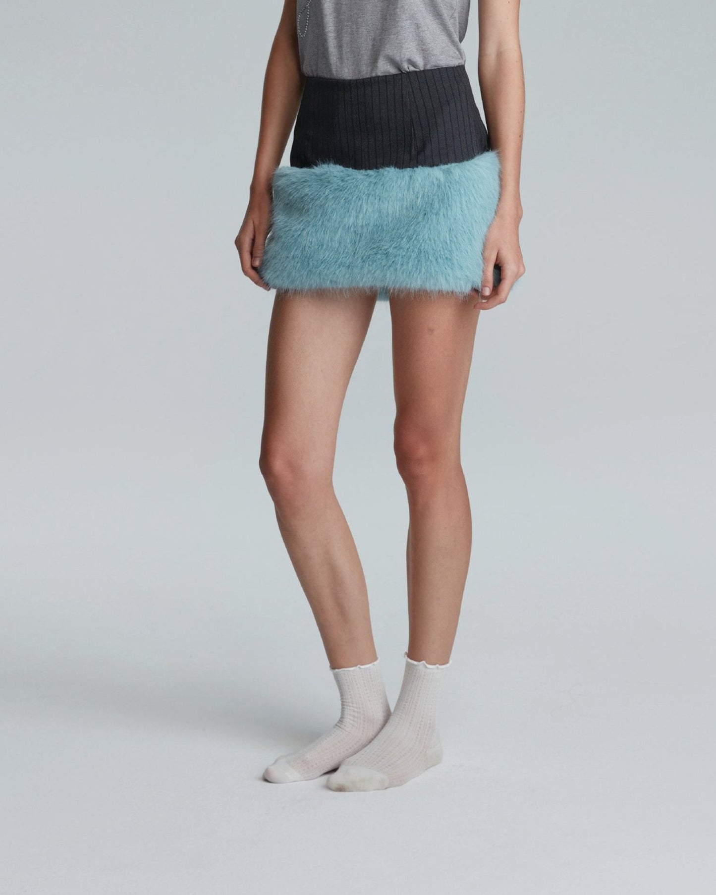 FAUX FUR MINI SKIRT (BLUE)