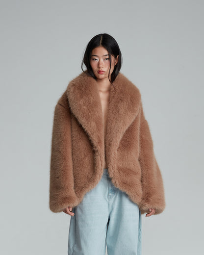 FAUX FUR OVERSIZED JACKET (BROWN)