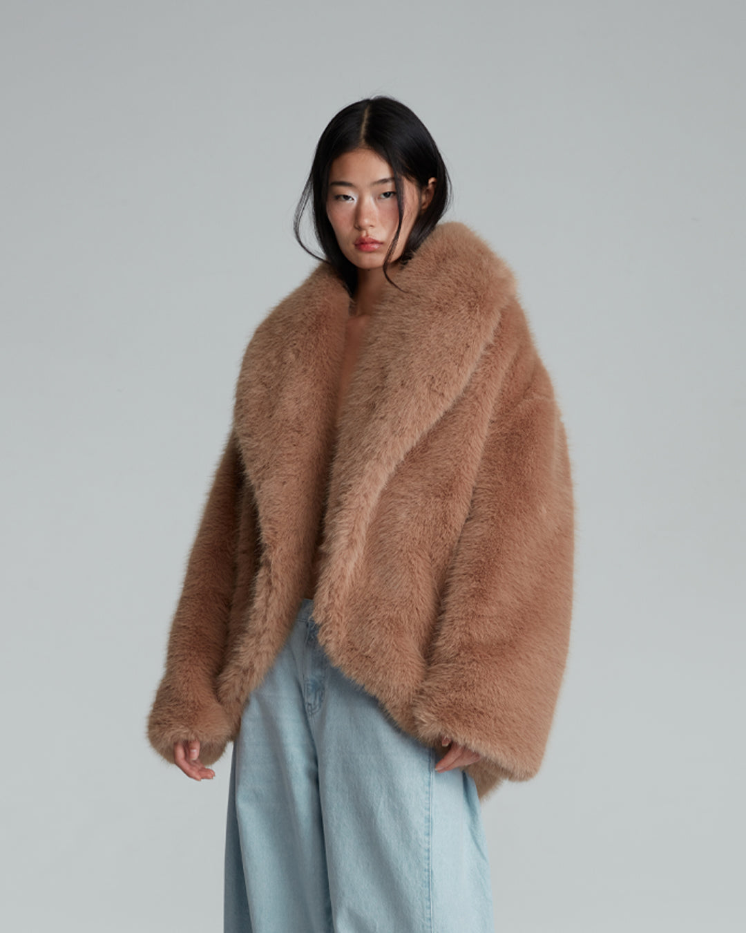 FAUX FUR OVERSIZED JACKET (BROWN)