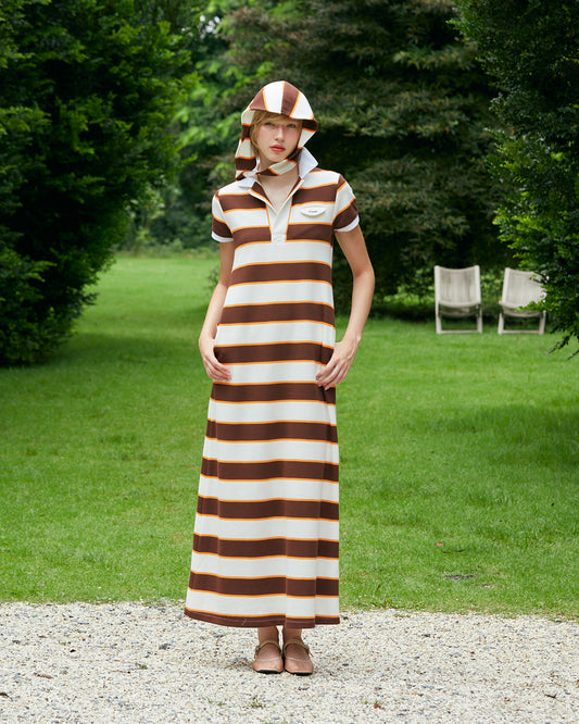 POLO DRESS (WHITE/BROWN)