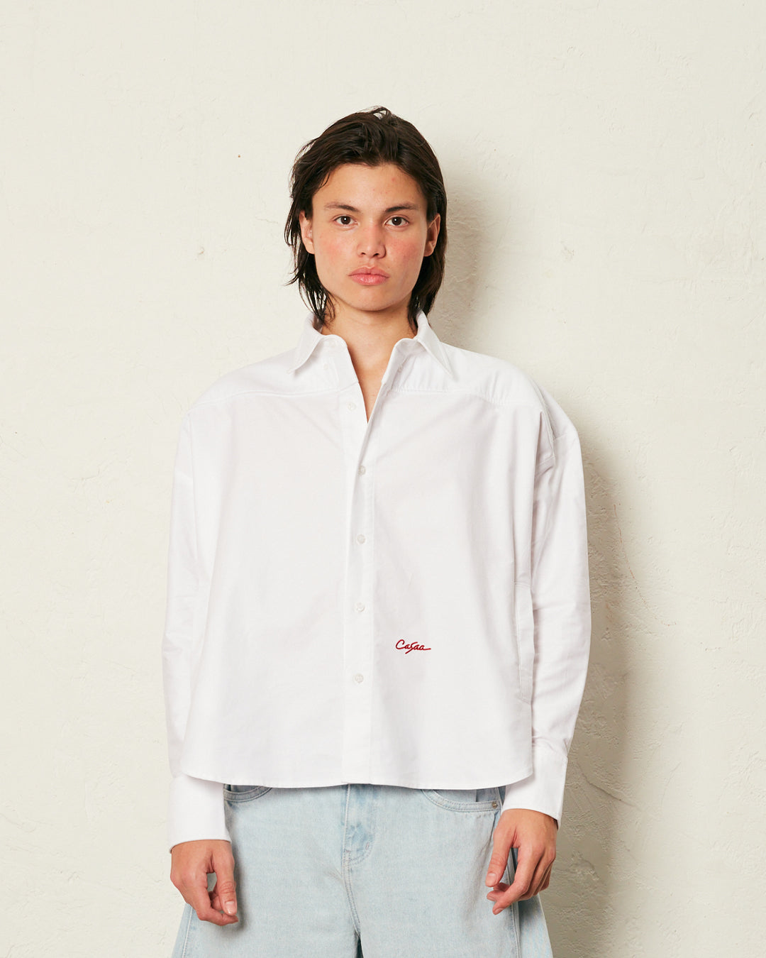 WHITE SHOULDER PAD SHIRT